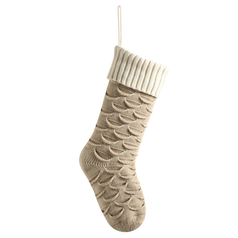 Christmas Stockings with Traditional Knit Style and Ribbed Cuff-Linen Body Ivory White-Theone Apparel