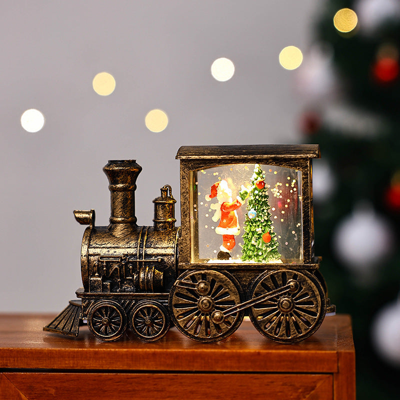 Christmas Themed Train Car Snowglobe with Glitter-Brush Gold Train Boy Tree-Theone Apparel