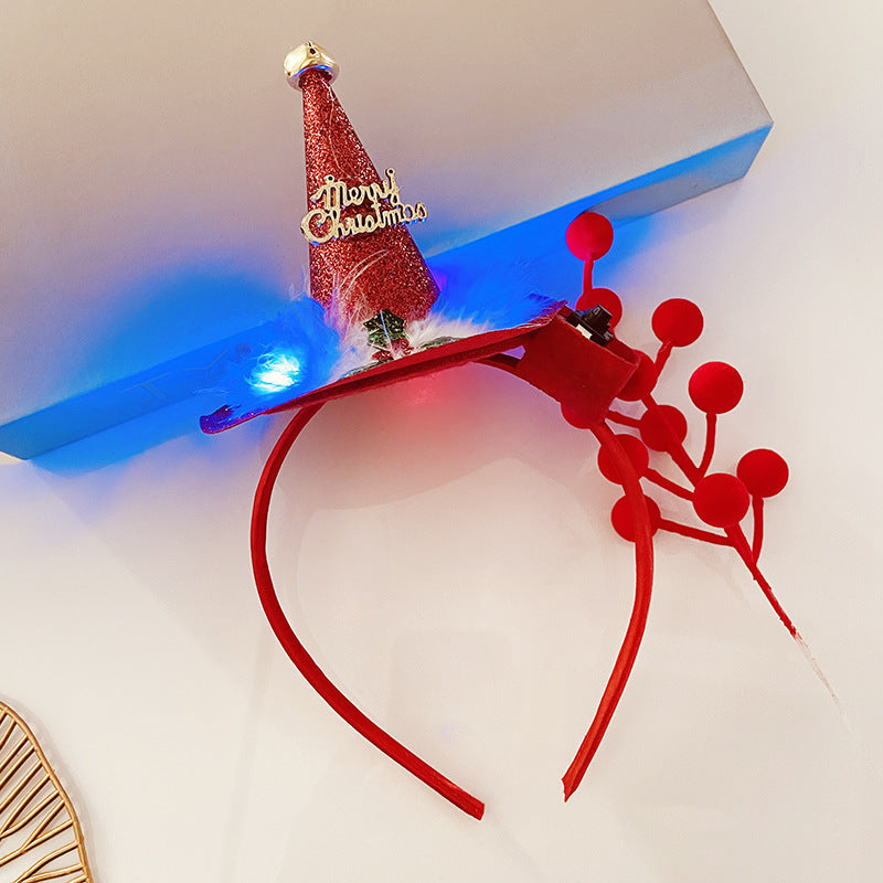 Christmas Tree Headband Hat with LED String Lights-50 Red Bell Letter Cap-Theone Apparel