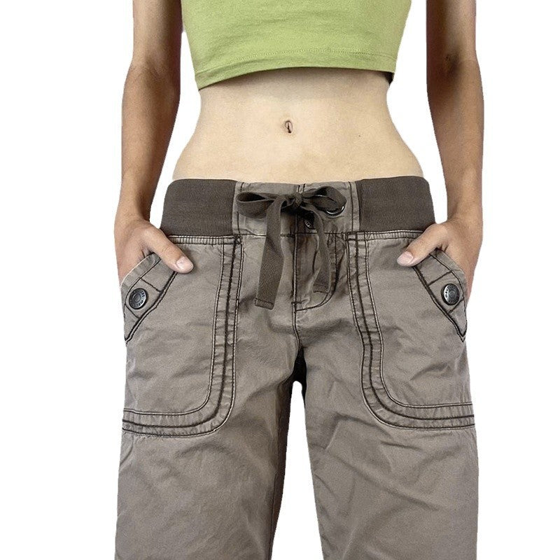 Contrast Stitch Pocket Straight-Leg Jeans with Low-Waist Fit-Theone Apparel