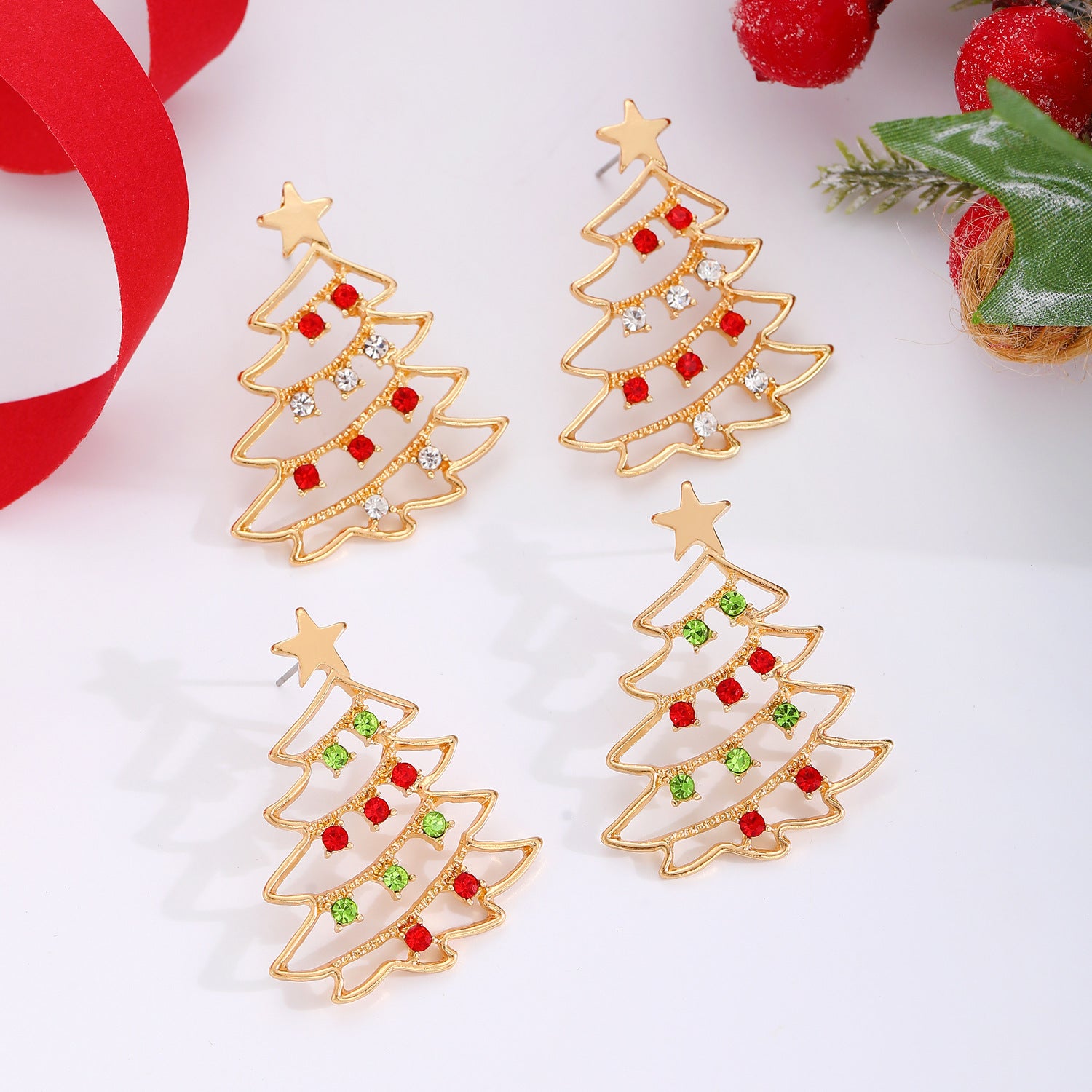 Cute Minimalist Christmas Tree Dangle Stud Back Earrings-Theone Apparel