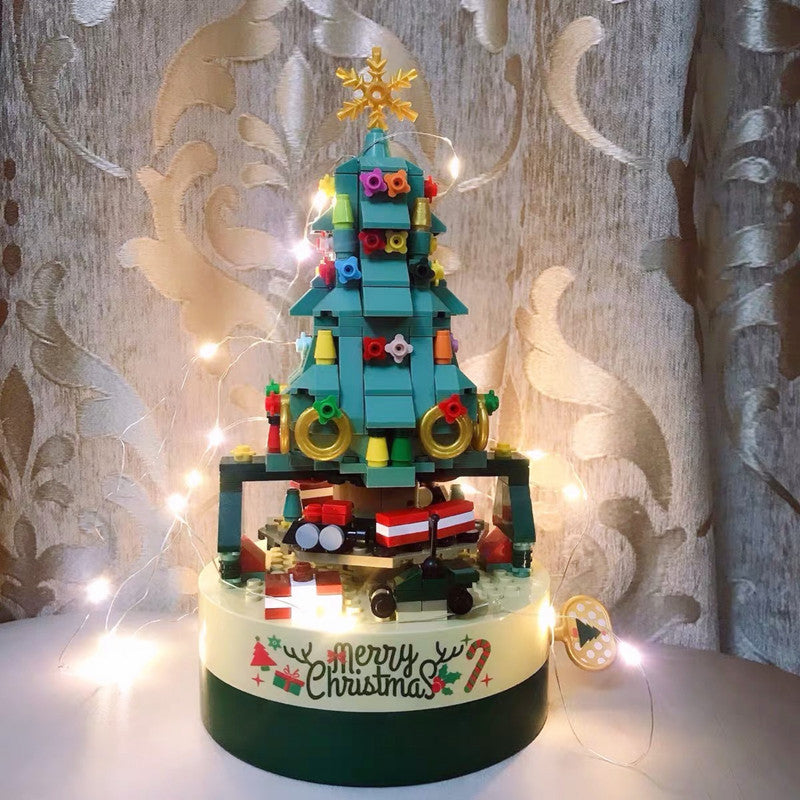 DIY Brick Building Block Rotating Christmas Tree Music Box Christmas Decoration-Theone Apparel