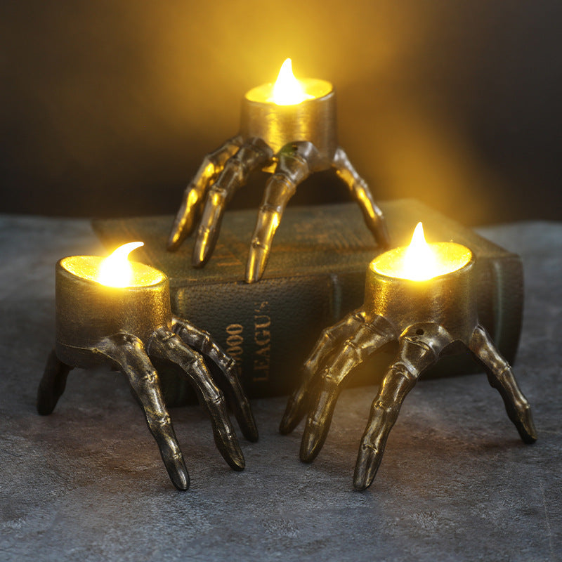 Disembodied Hand Metallic Lantern with False Flame Halloween Decoration-Theone Apparel