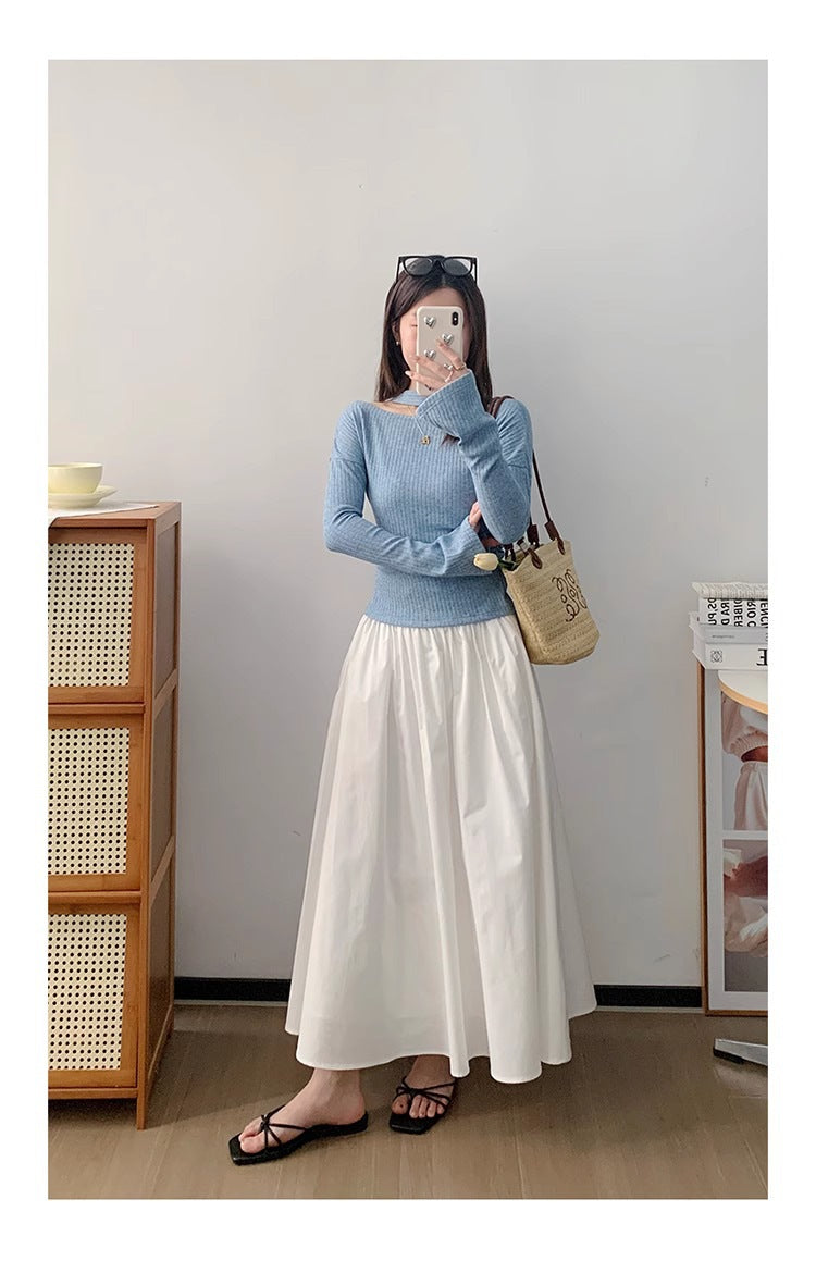 Elastic Waist Mid Length Skirt For Versatile Everyday Wear-Theone Apparel