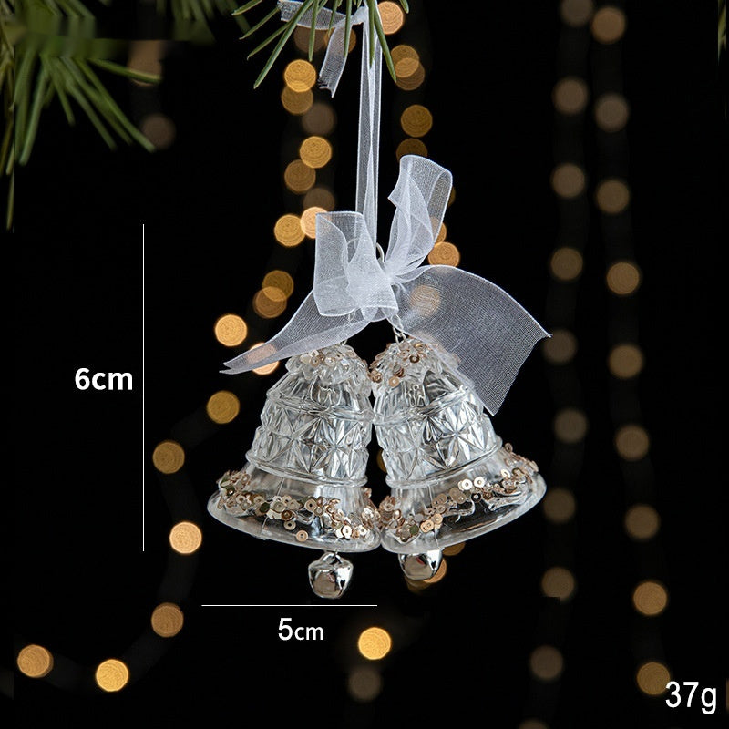 Elegant Sequined Clear Acrylic Hanging Ornament Decorations with Ribbon-Bell-Theone Apparel