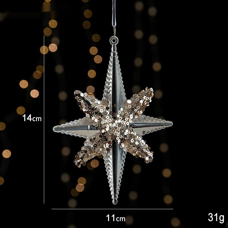 Elegant Sequined Clear Acrylic Hanging Ornament Decorations with Ribbon-Explosion Star-Theone Apparel