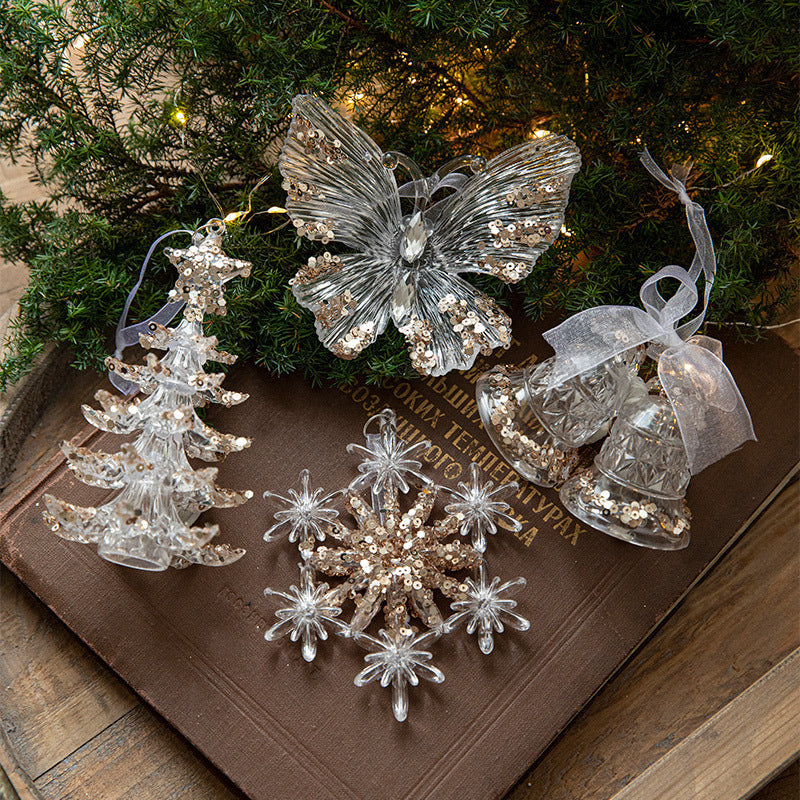 Elegant Sequined Clear Acrylic Hanging Ornament Decorations with Ribbon-Theone Apparel