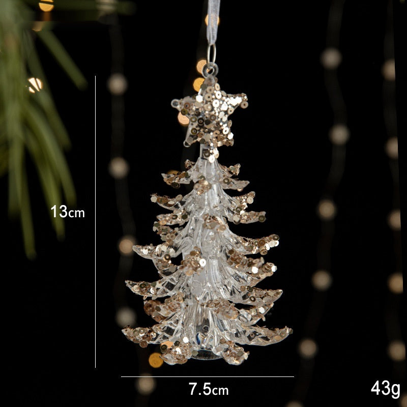 Elegant Sequined Clear Acrylic Hanging Ornament Decorations with Ribbon-Christmas Tree-Theone Apparel