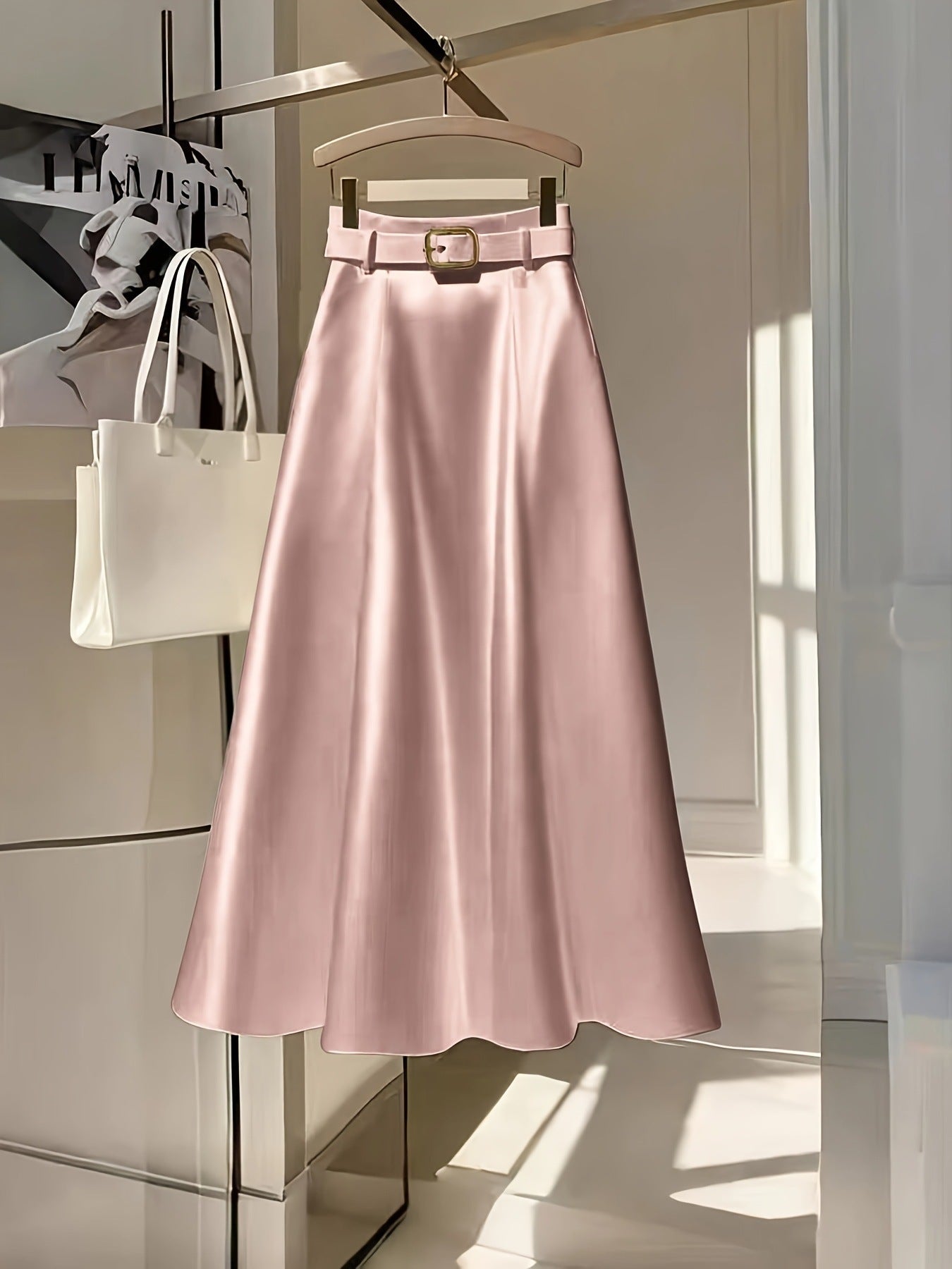 Elegant Solid Color Satin A-Line Skirt For Graceful Outfits-Theone Apparel