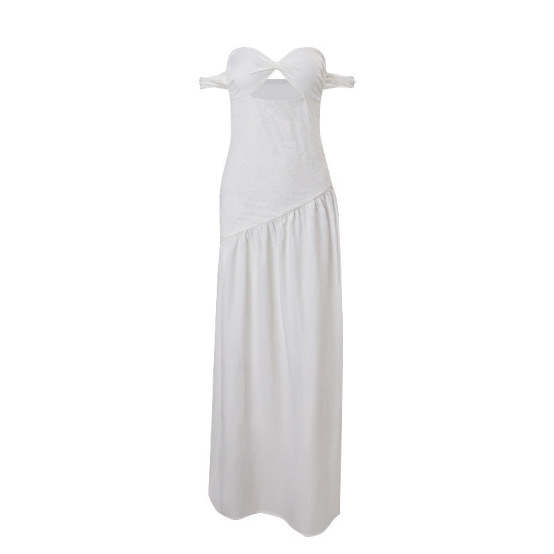 Elegant White Tube Dress with Hollow-Out Cinched Waist Detail-Theone Apparel