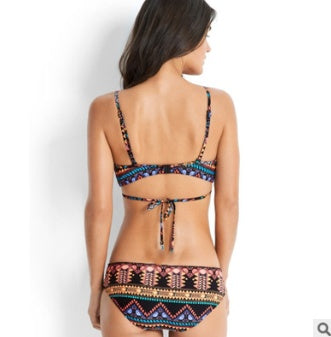Ethnic Style Cross-Strap Bikini with Bold Print Accents-Theone Apparel