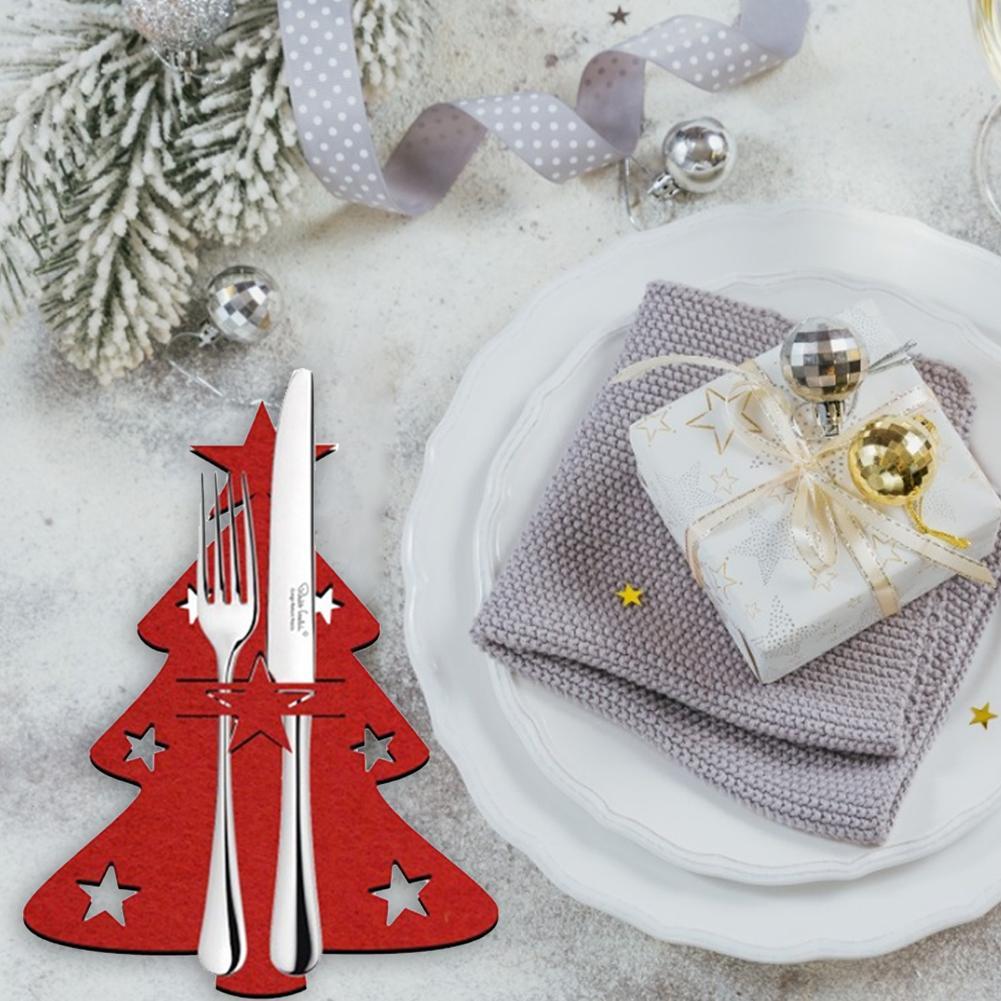 Fabric Christmas Tree & Star Holiday Dinner Silverware Holder Set in Assorted Quantities-Theone Apparel
