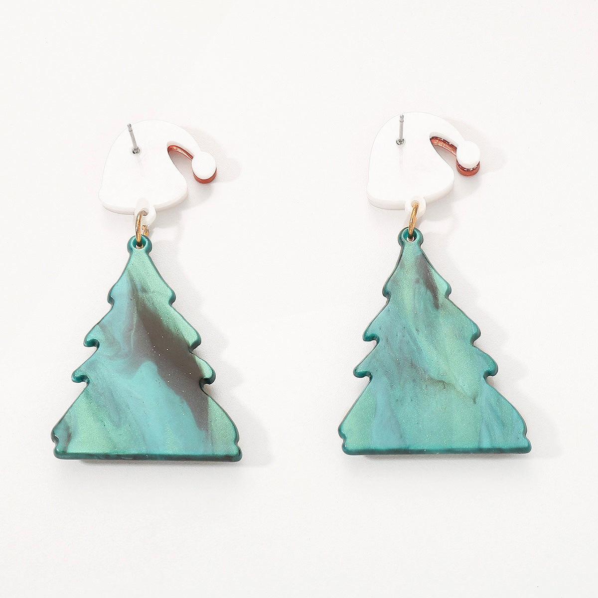 Festive Christmas Tree Dangle Drop Earrings with Santa Hat Stud-Theone Apparel