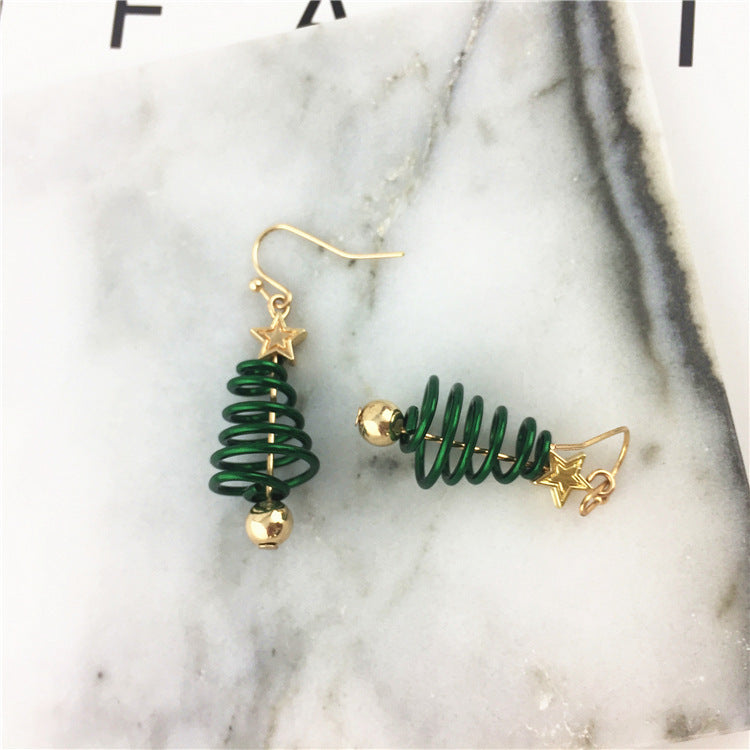 Festive Spiral Christmas Tree Drop Earrings with Golden Stud-Theone Apparel