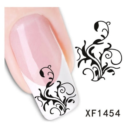 Floral and Botanical Black Nail Stickers for At Home Nails-XF1454-Theone Apparel