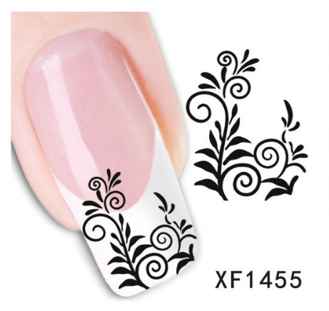 Floral and Botanical Black Nail Stickers for At Home Nails-XF1455-Theone Apparel
