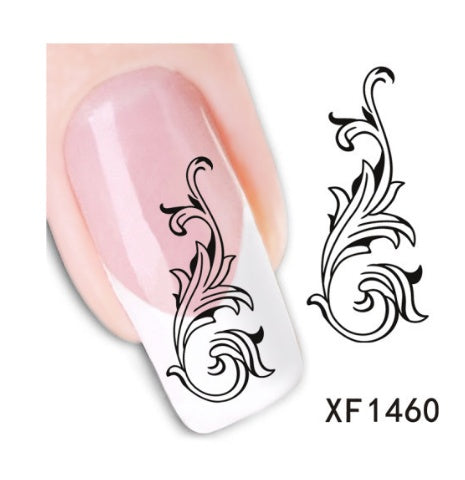 Floral and Botanical Black Nail Stickers for At Home Nails-XF1460-Theone Apparel