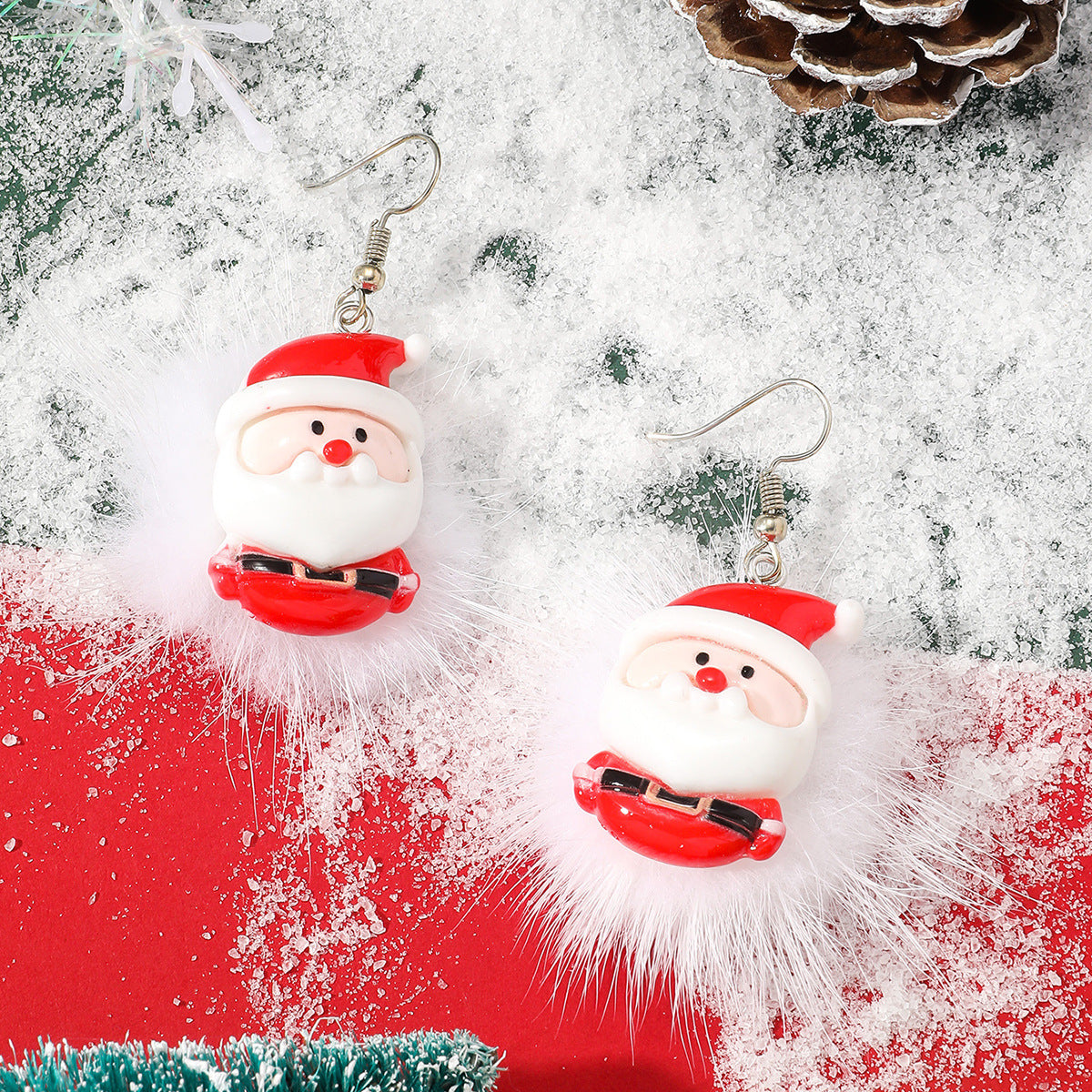 Flufffy Christmas Themed Puffball Earrings in Various Patterns-Style 2-Theone Apparel