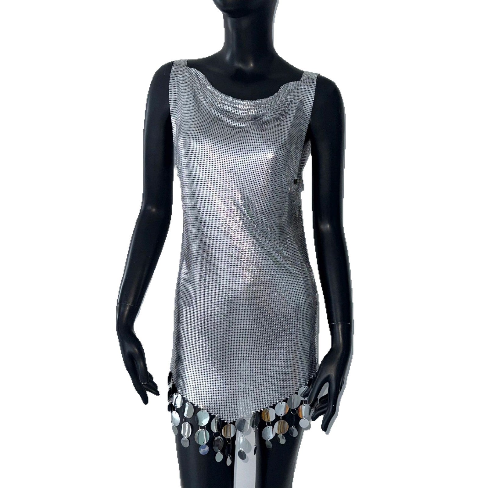 Glam Sequin Split Dress with Metallic Stitch Accents-Silver-Theone Apparel