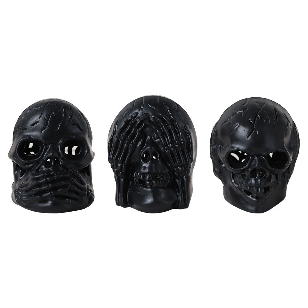 Hear No Evil, See No Evil, Speak No Evil Black Skulls with Lighted Eyes-Theone Apparel
