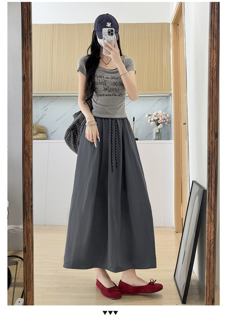 High Waist Ice Silk A-Line Skirt For Plus Size Workwear-Dark Gray-Theone Apparel
