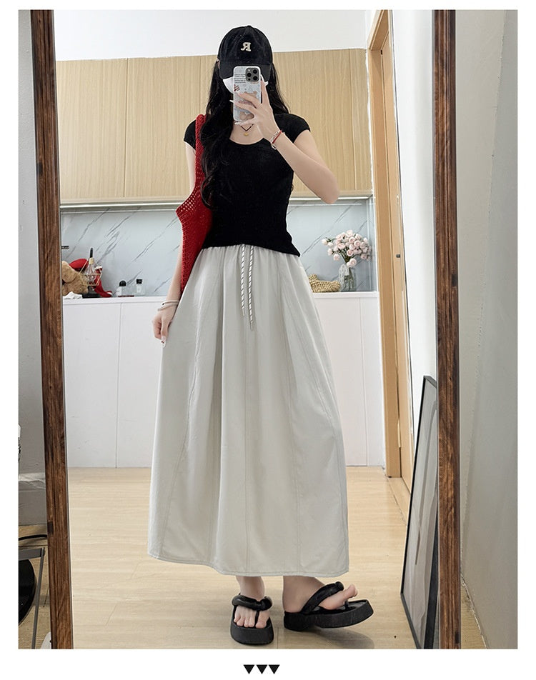 High Waist Ice Silk A-Line Skirt For Plus Size Workwear-Light Khaki-Theone Apparel