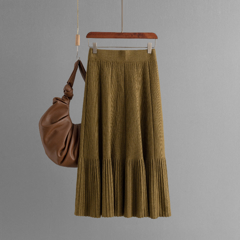 High Waist Pleated Mid Skirt For Versatile Everyday Wear-Camel-Theone Apparel