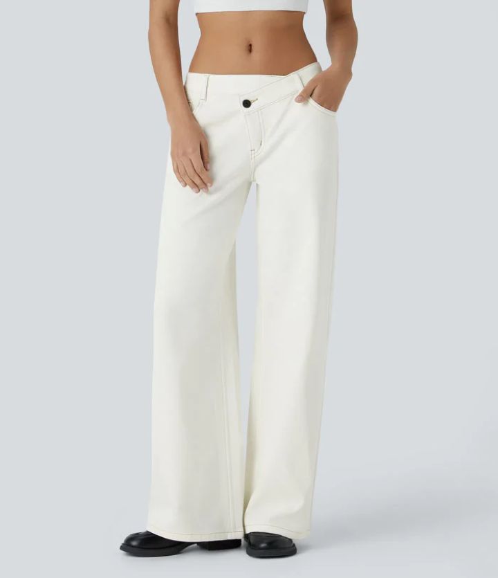 High Waist Straight Jeans with European-American Flair-Beige-Theone Apparel