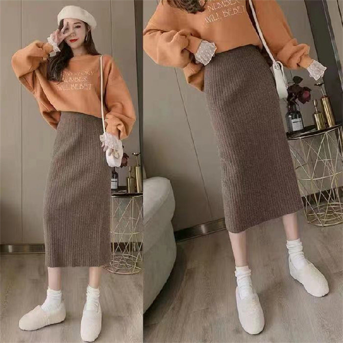 High Waist Straight Sweater Dress For Slimming Comfort-Brown-Theone Apparel