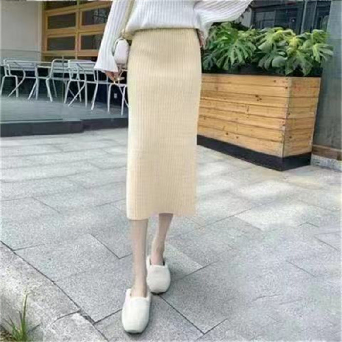 High Waist Straight Sweater Dress For Slimming Comfort-Apricot-Theone Apparel