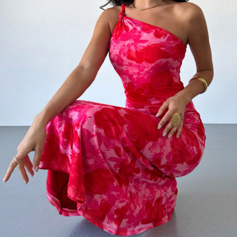 Irregular Pattern Sling Dress with Shoulder Belt Accent for Statement Style-Theone Apparel