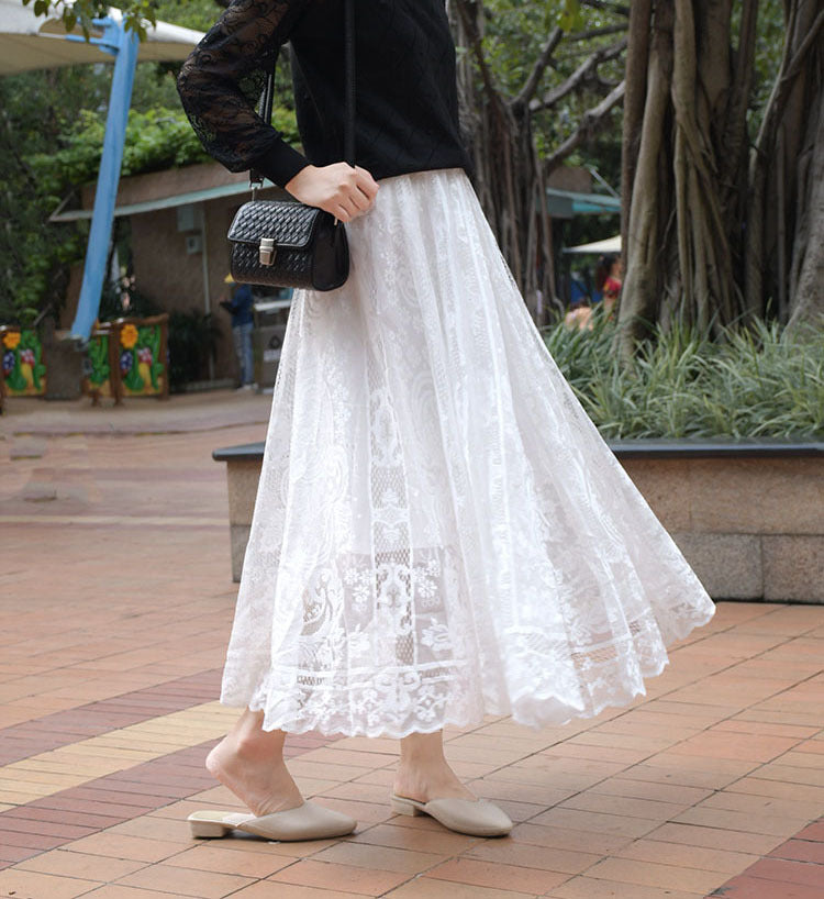 Korean Style High Waist Crocheted Lace Skirt For Delicate Beauty-Theone Apparel
