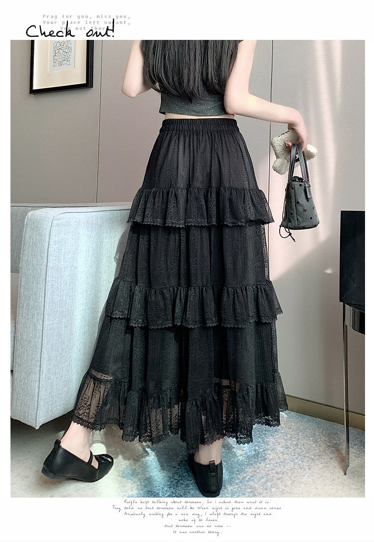 Lace Cake Dress With Net Falbala Bubble Skirt-Theone Apparel