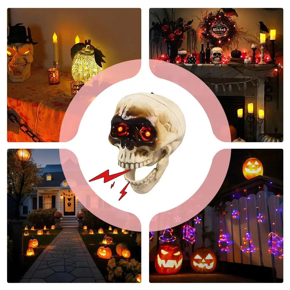 Light Up Skull Animatronic with Motion Sensor Halloween Décor-Theone Apparel