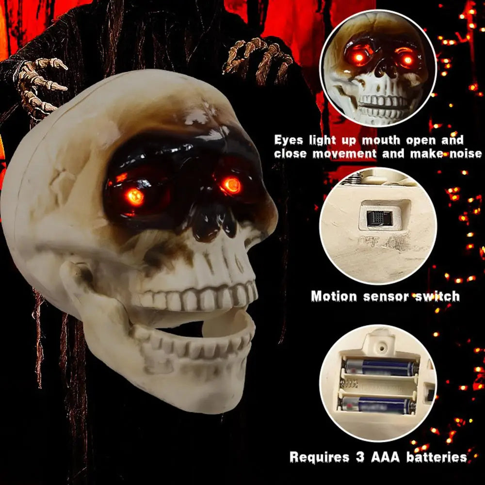Light Up Skull Animatronic with Motion Sensor Halloween Décor-Theone Apparel