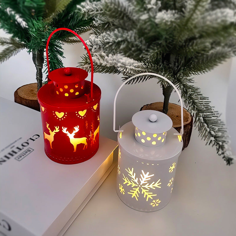 Nordic Style Metallic Can Christmas Themed Lantern Lights with LED Bulbs-Theone Apparel