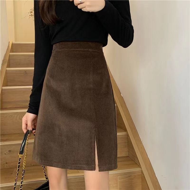 Preppy Style Slim Fit Corduroy Skirt For Timeless Charm-Theone Apparel