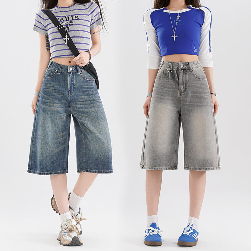 Retro Cropped High Street Jeans with Summer Americana Vibes-Theone Apparel