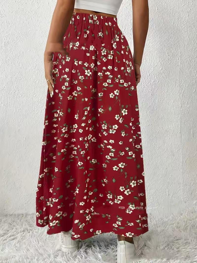 Side Slit Printed Skirt For Fashionable Everyday Wear-Maroon-Theone Apparel
