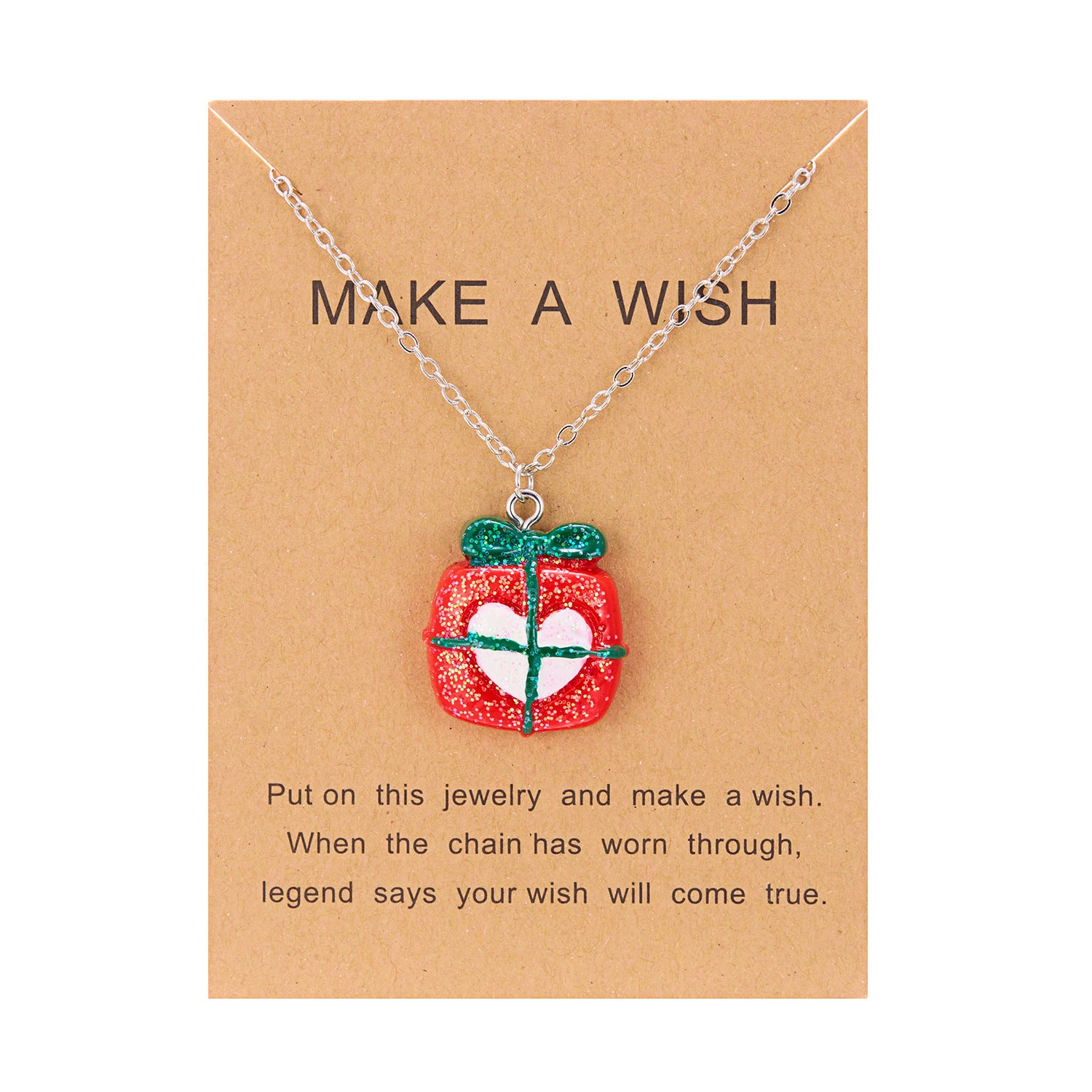 Silver-Tone Christmas Resin Glitter-Accent Chain Pendant Necklace in Assorted Styles-Style 3-Theone Apparel