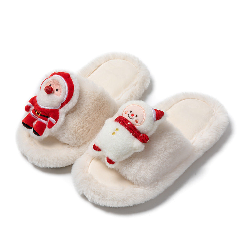 Soft Fleece Lined 3D Santa House Slippers with Open Toe-Apricot-Theone Apparel