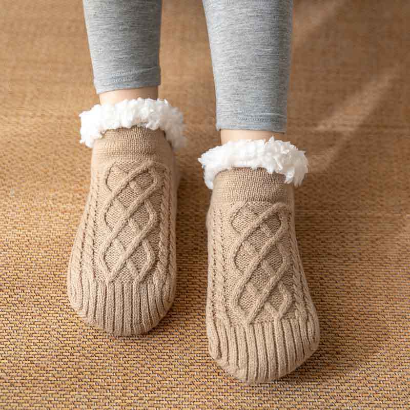 Soft Knit Style Winter Socks with White Fleece Lining in Multiple Colors-Coffee-Theone Apparel