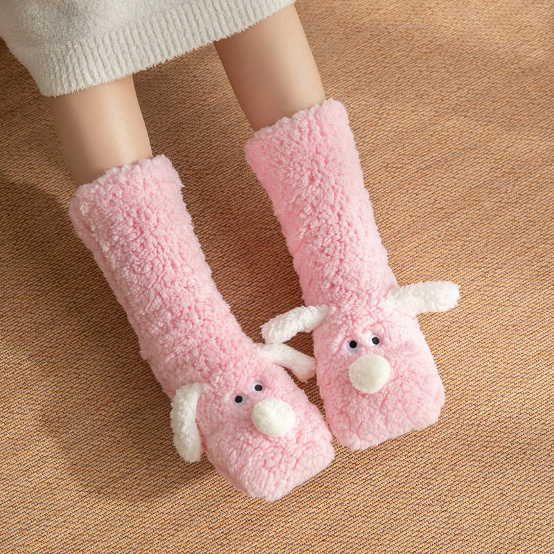 Soft and Thick White Winter Socks with Cute Dog Ears-Theone Apparel