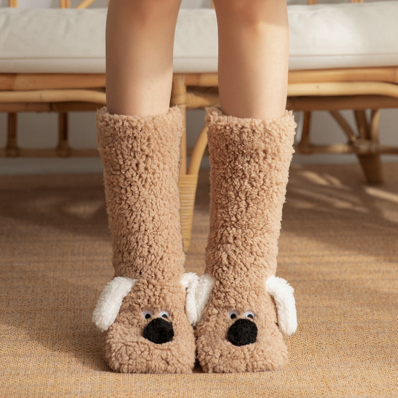Soft and Thick White Winter Socks with Cute Dog Ears-Coffee Dog-Theone Apparel
