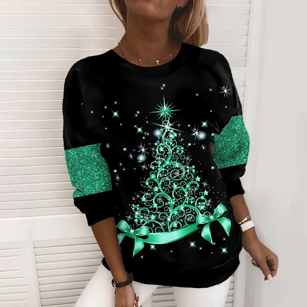 Sophisticated Christmas Black and White Sweater with Sparkly Tree-Green-Theone Apparel