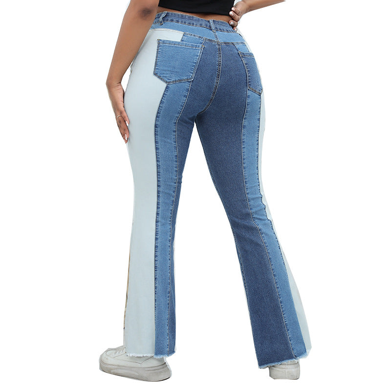 Stretch Bell-Bottom Jeans with Retro Wide-Leg Swing-Blue-Theone Apparel