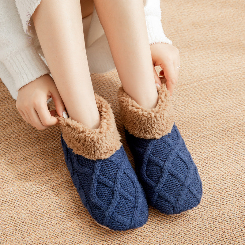 Super Soft Knit Style Slip On House Slippers in Various Colors-Boot Socks Glaze Blue-Theone Apparel