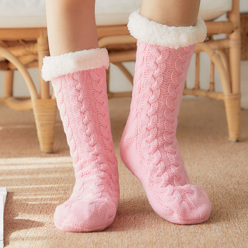 Super Soft and Thick Stretchy Ankle Socks with Traction Bottoms-Pink-Theone Apparel