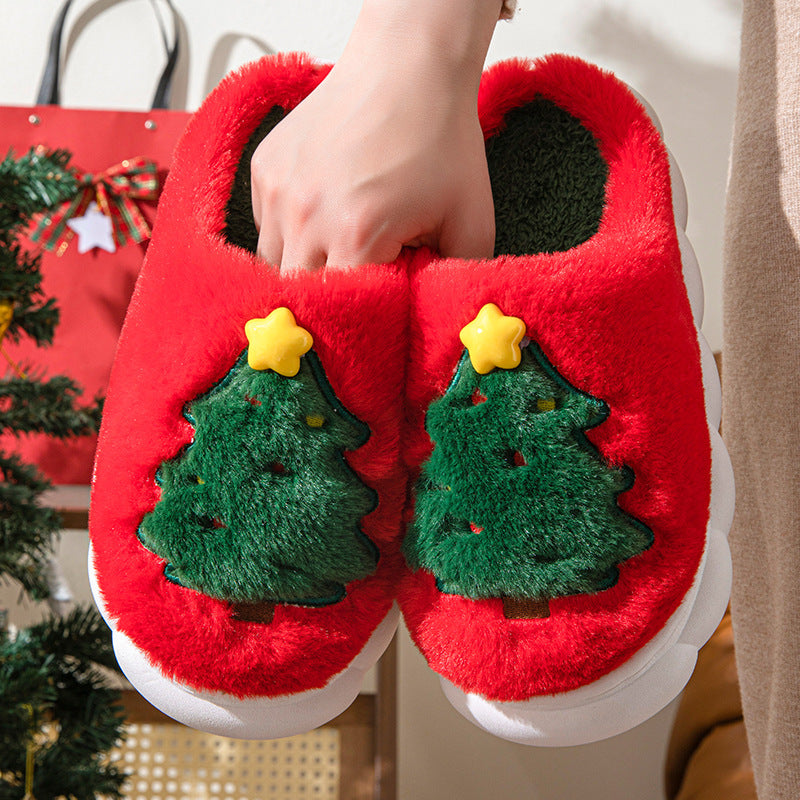 Ultra Plush and Soft Christmas Tree House Slippers with Traction Soles-Theone Apparel