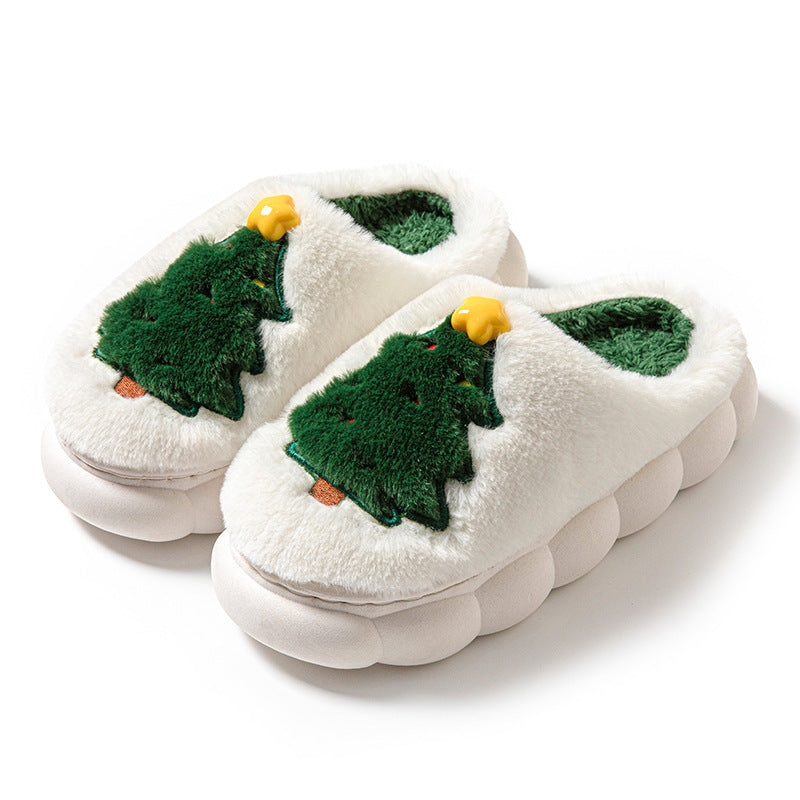 Ultra Plush and Soft Christmas Tree House Slippers with Traction Soles-Beige-Theone Apparel